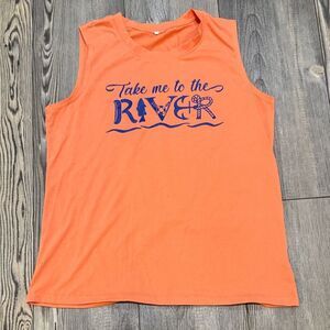 Orange Sleeveless Graphic Tee “Take Me To The River”